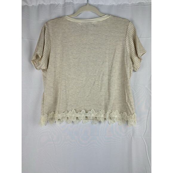 Living Doll Y2K 90s Short Sleeve Floral‎ Detail Striped Top Tee Shirt Large - Picture 8 of 10